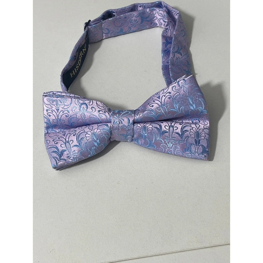 HISDERN Mens Lilac Blue‎ Floral Jacquard Pre Tied Bowtie Adjustable